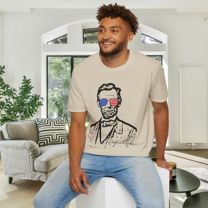Abraham Lincoln w/Flag Sunglasses Adult T-shirt