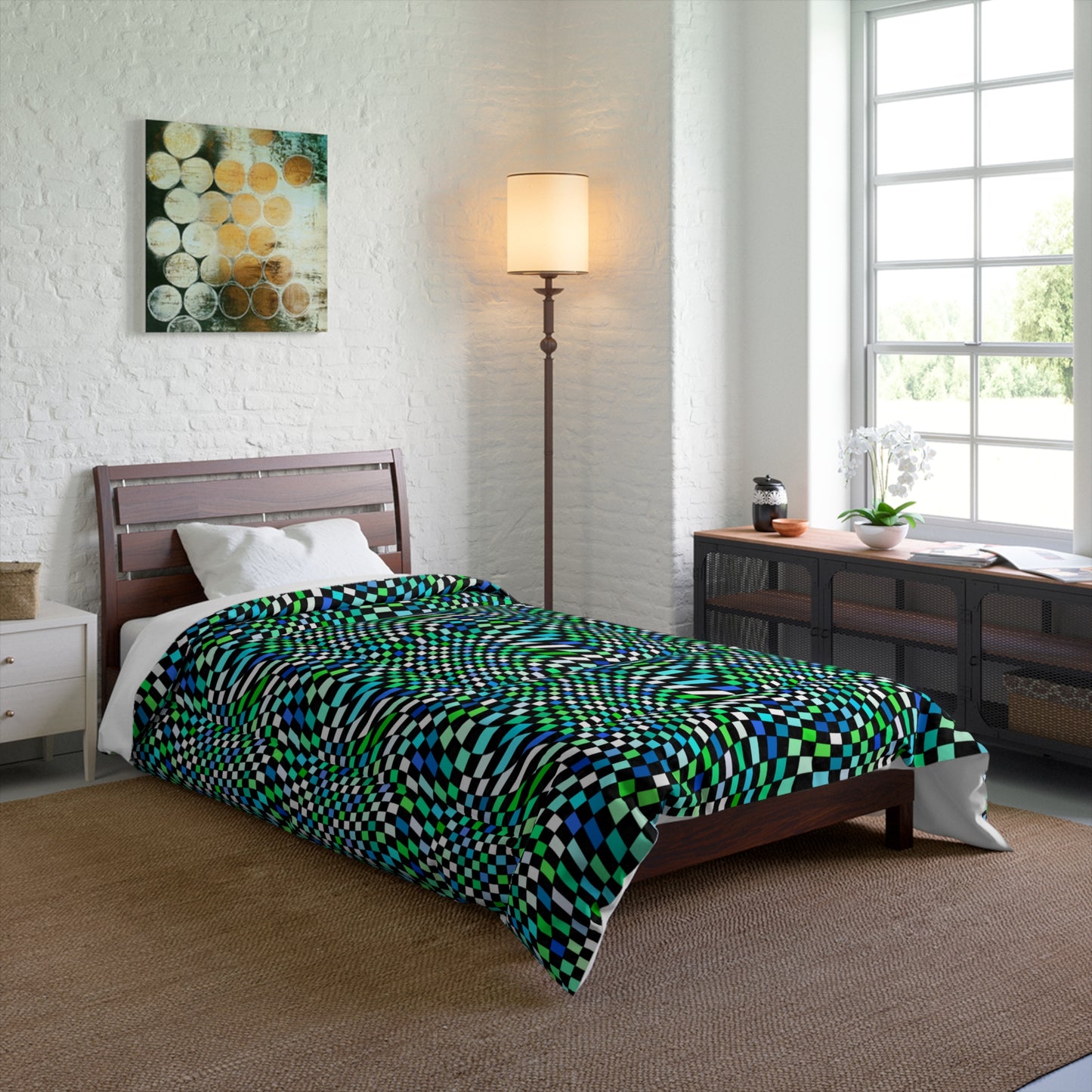 Warped Green Checkered Comforter