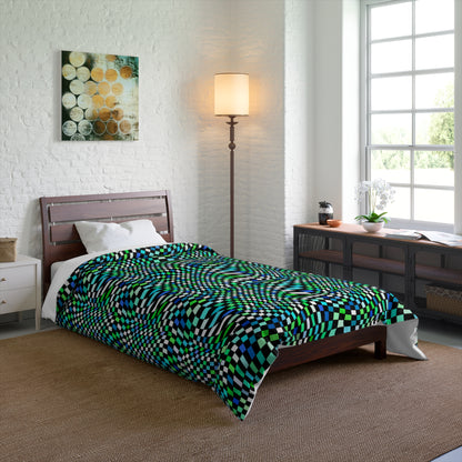 Warped Green Checkered Comforter