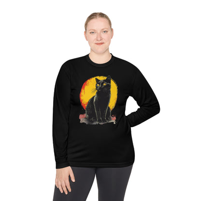 Black Cat Over Moon Adult Long Sleeve Tee