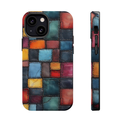 Coloerful Leather Patchwork MagSafe® Compatible Tough Case for iPhone
