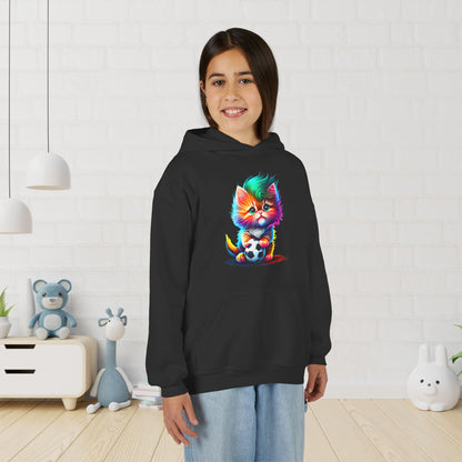 Cute Colorful Kitty w/Soccer Ball Youth Hoodie