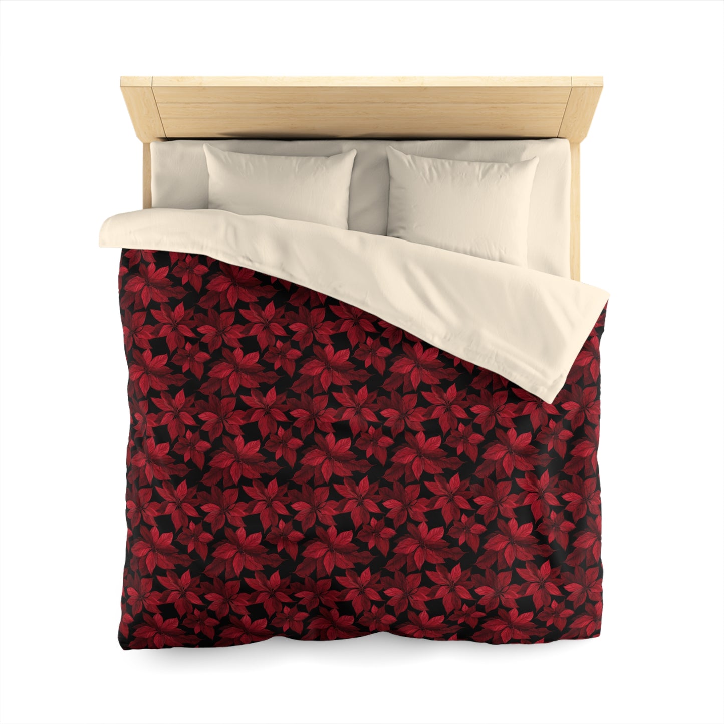 Midnight Poinsettia Garden Microfiber Duvet Cover