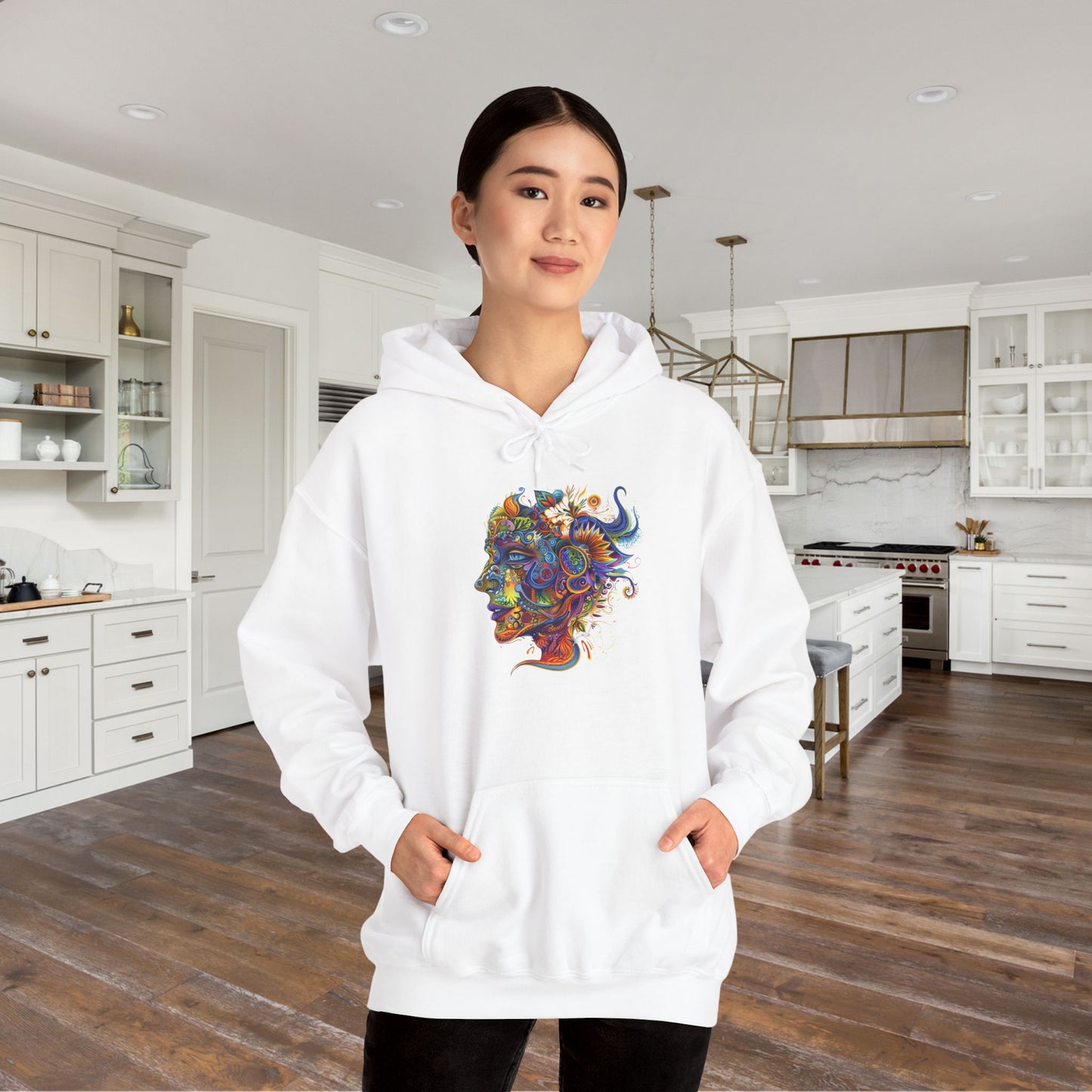 Colorful Paisley Woman Profile Heavy Blend™ Hooded Sweatshirt