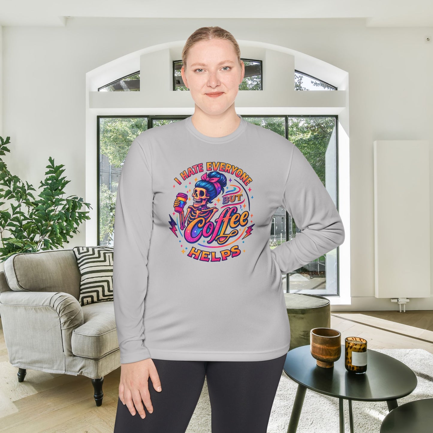 I Hate Everyone But Coffee Helps Adult Long Sleeve Tee