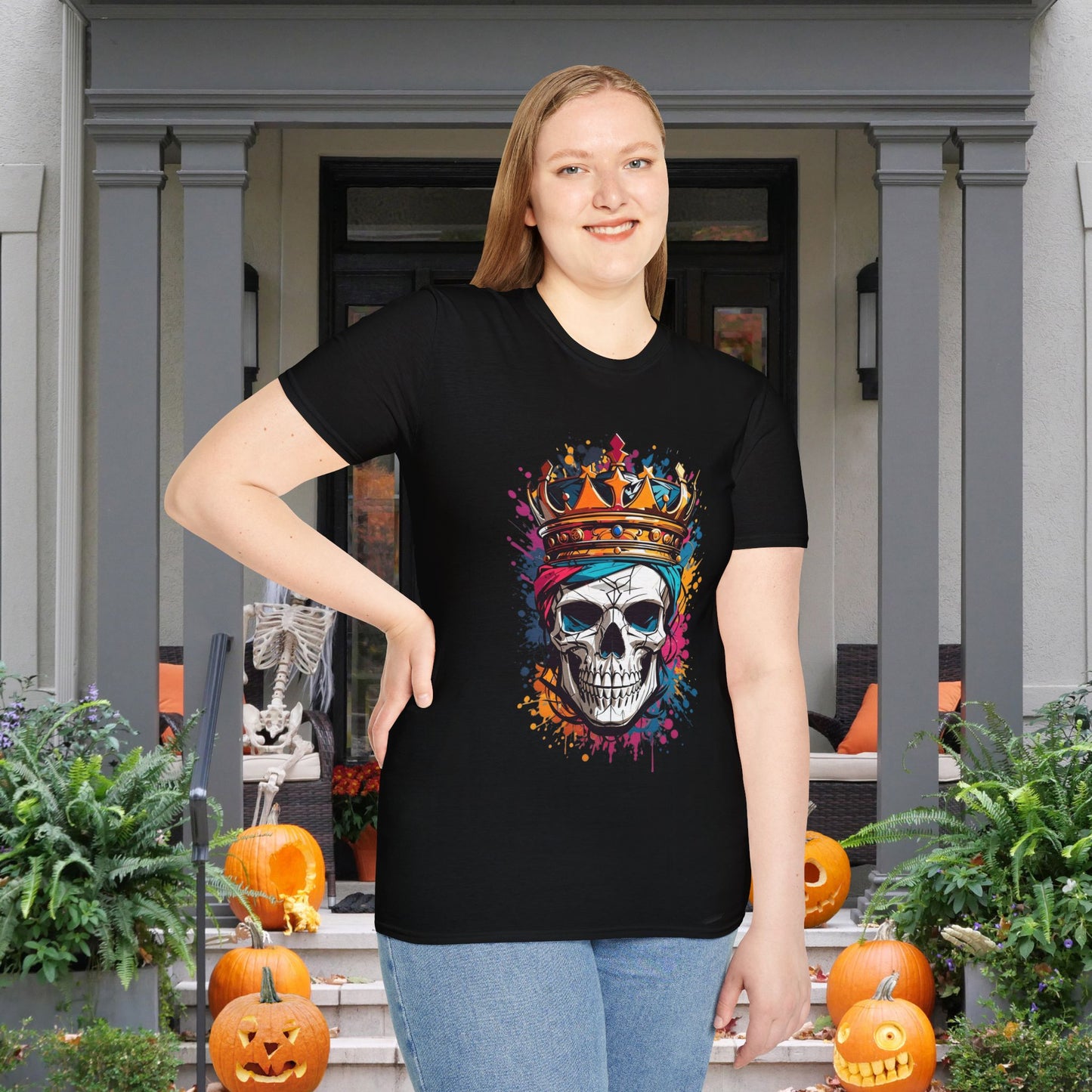 Colorful Crowned Skull Adult T-shirt