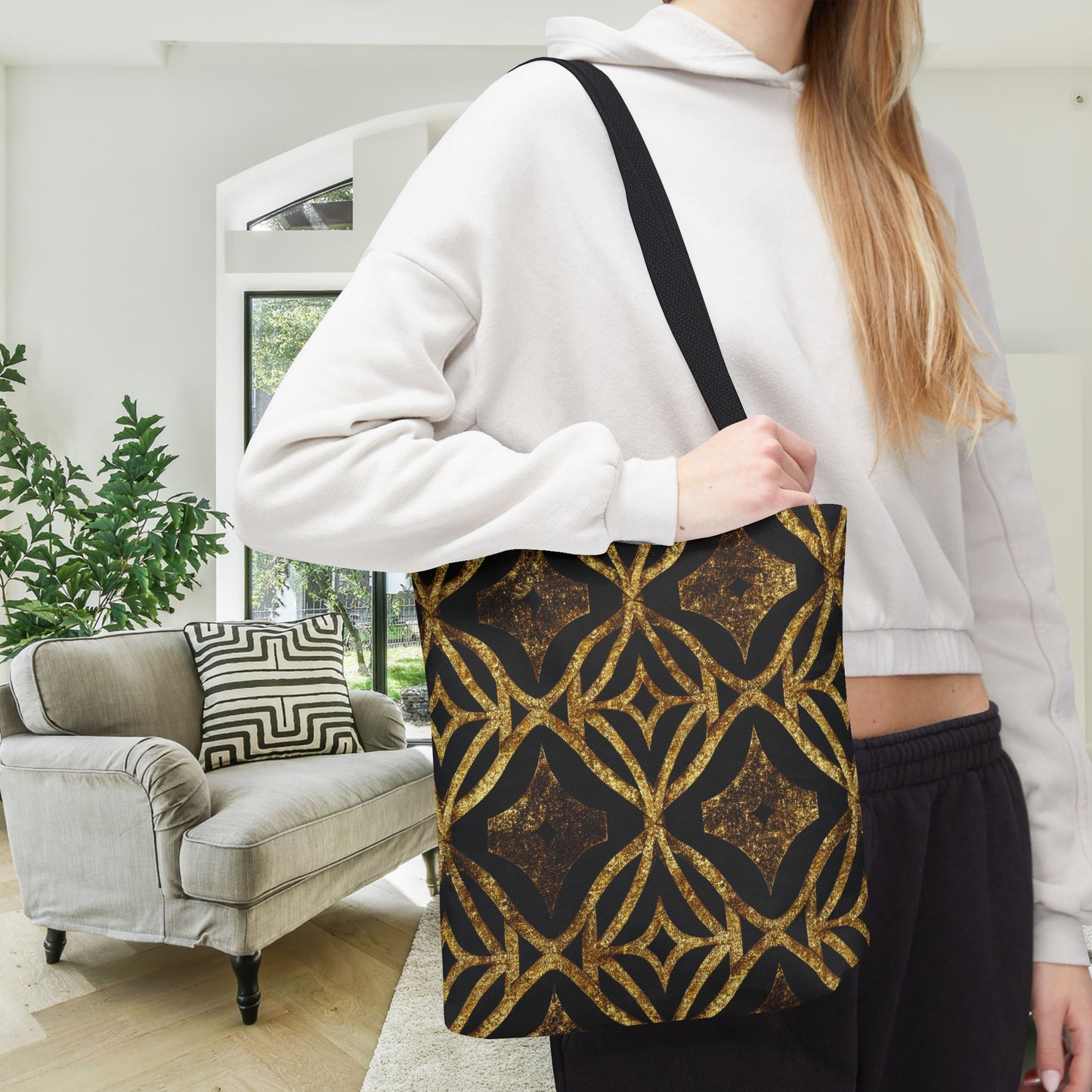Golden Star Lattice Canvas Tote Bag