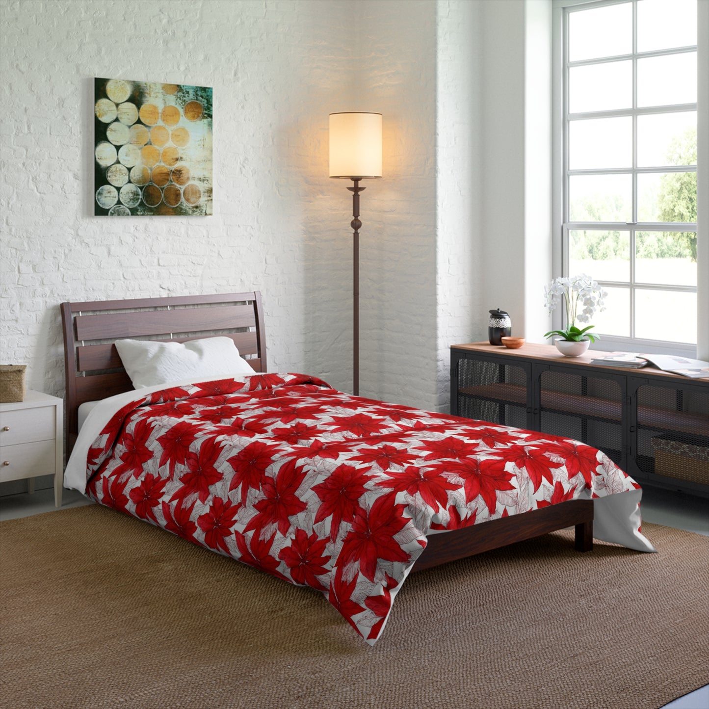 Crimson Poinsettia Sketch Comforter