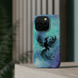 Phoenix Silhouette Over Teal Nebula MagSafe® Compatible Tough Case for iPhone