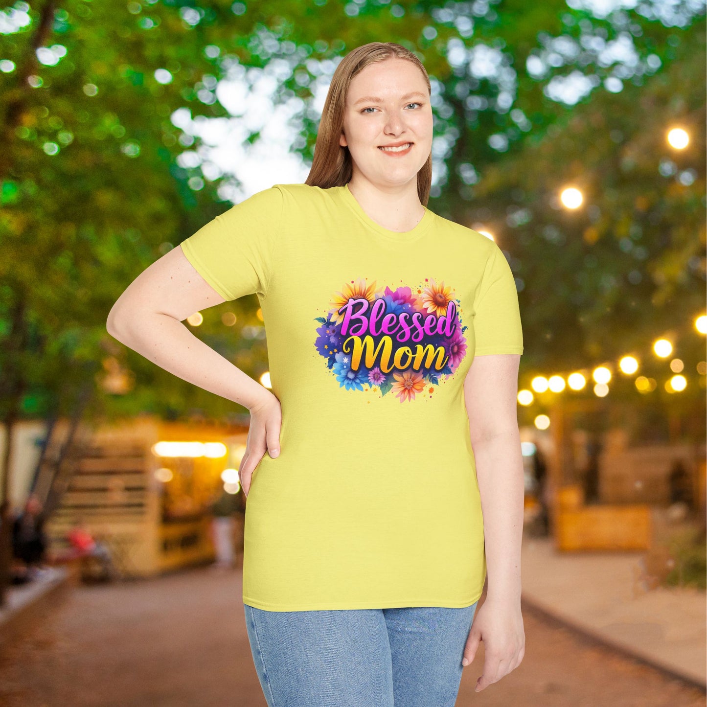 Blessed Mom (Vibrant Floral) Adult T-shirt