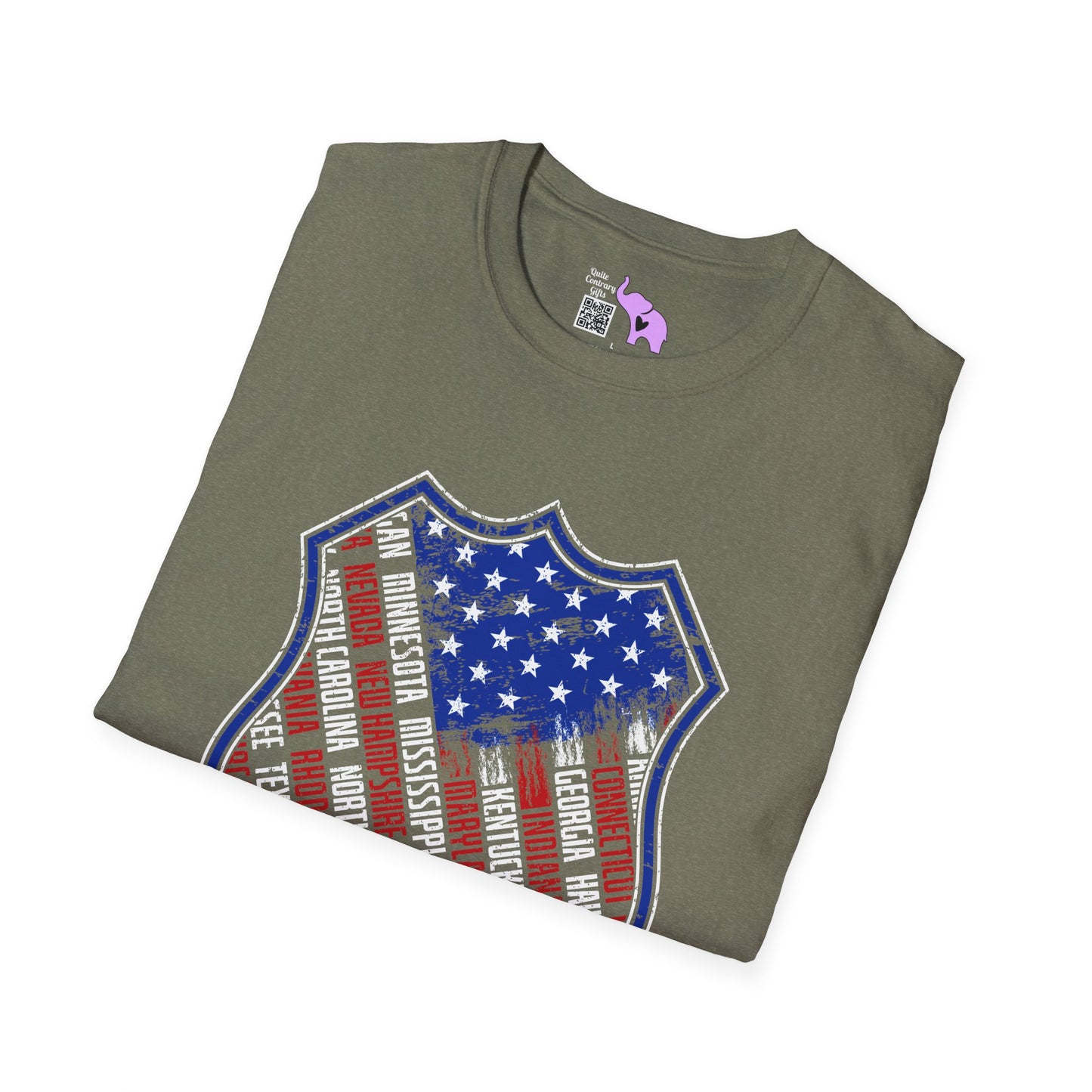 Badge-Shaped American Flag w/States Adult T-Shirt