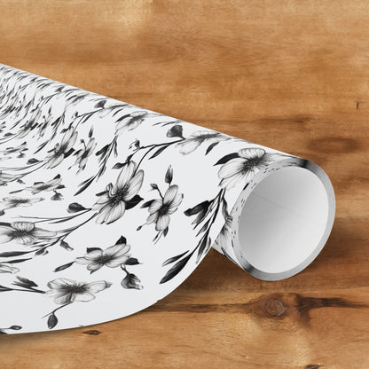 Black & White Five Petal Floral Gift Wrap for All Occasions