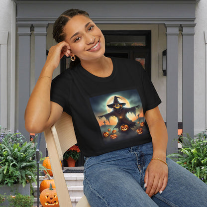 Halloween Scarecrow w/Pumpkins 2 Adult T-shirt
