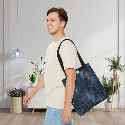 Black Roses & Vines Forget-Me-Nots Canvas Tote Bag