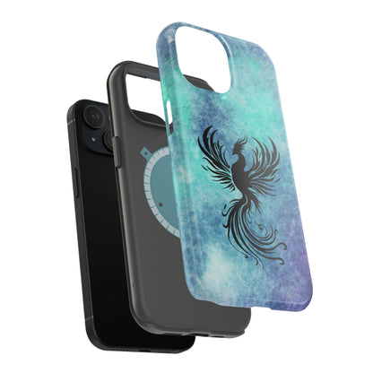 Phoenix Silhouette Over Teal Nebula MagSafe® Compatible Tough Case for iPhone