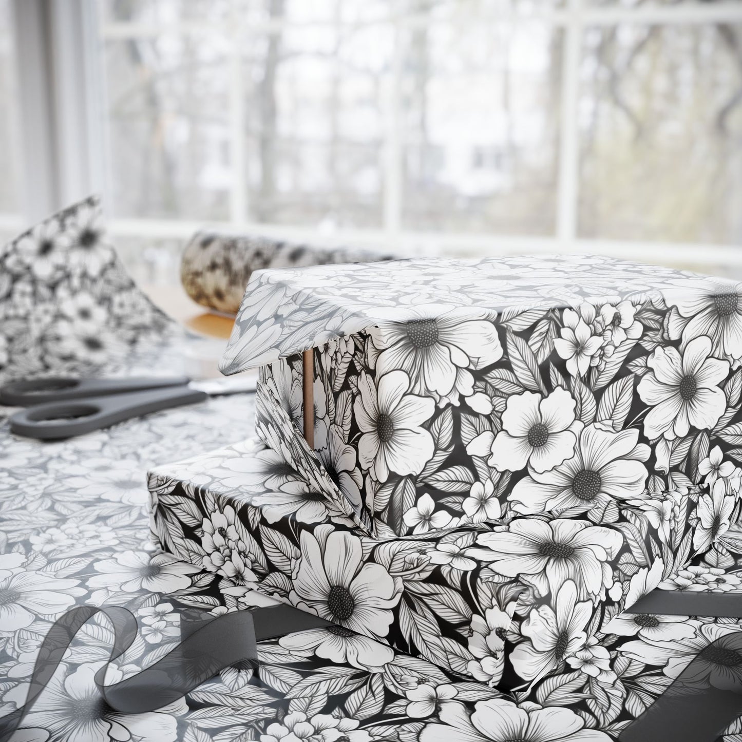 Black & White Forget-Me-Nots Gift Wrap for All Occasions