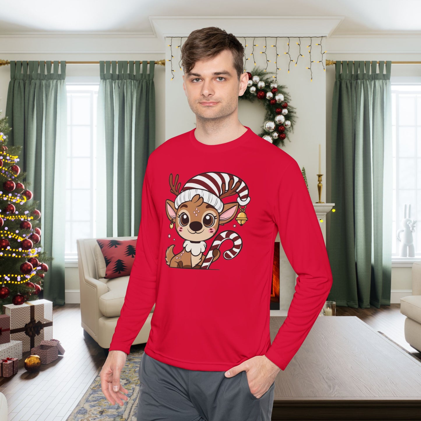 Santa's Little Deer Adult Long Sleeve Tee