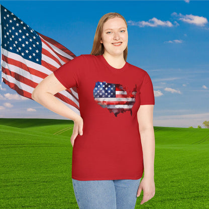 American-Shaped Flag Watercolor Adult T-Shirt