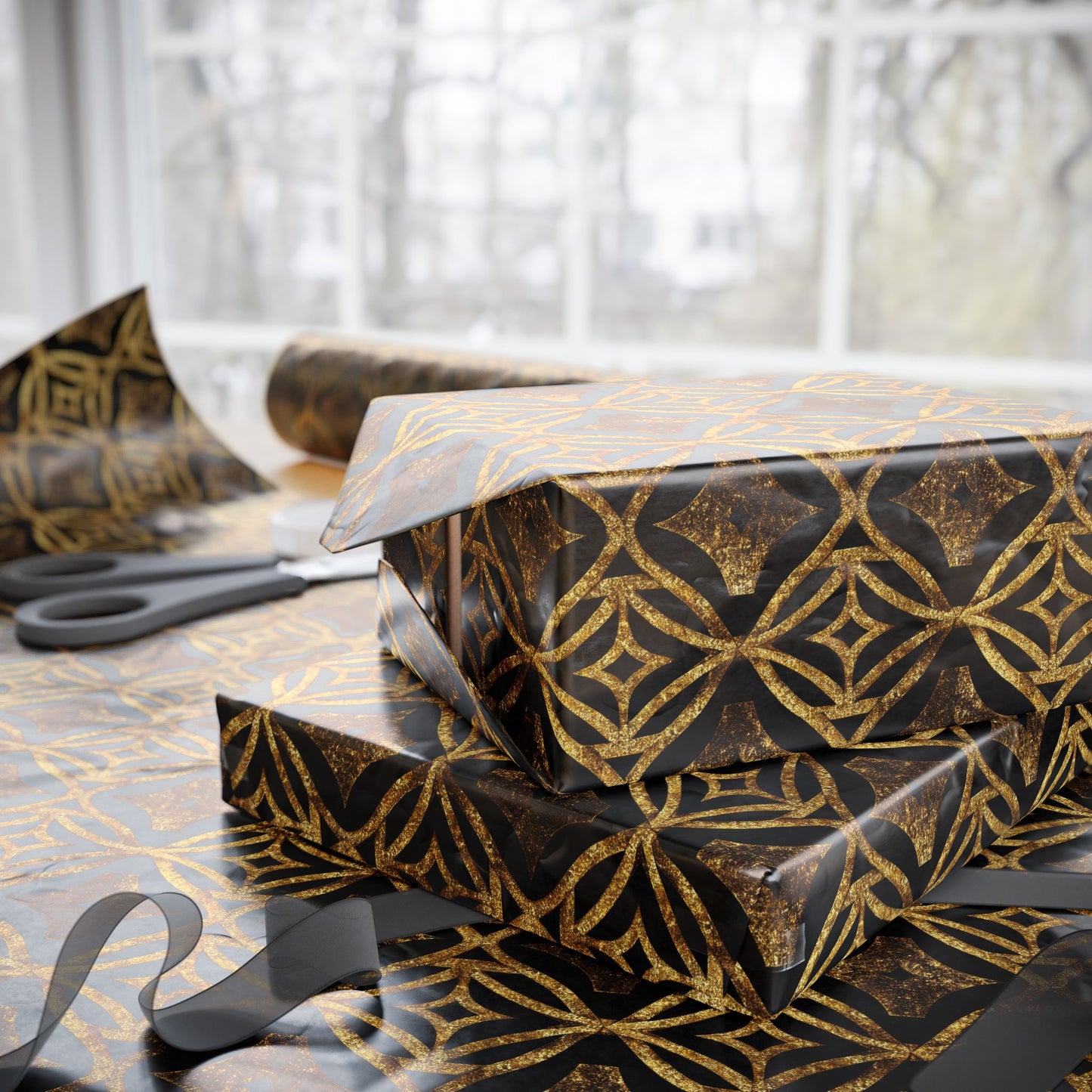 Golden Star Lattice Wrapping Paper