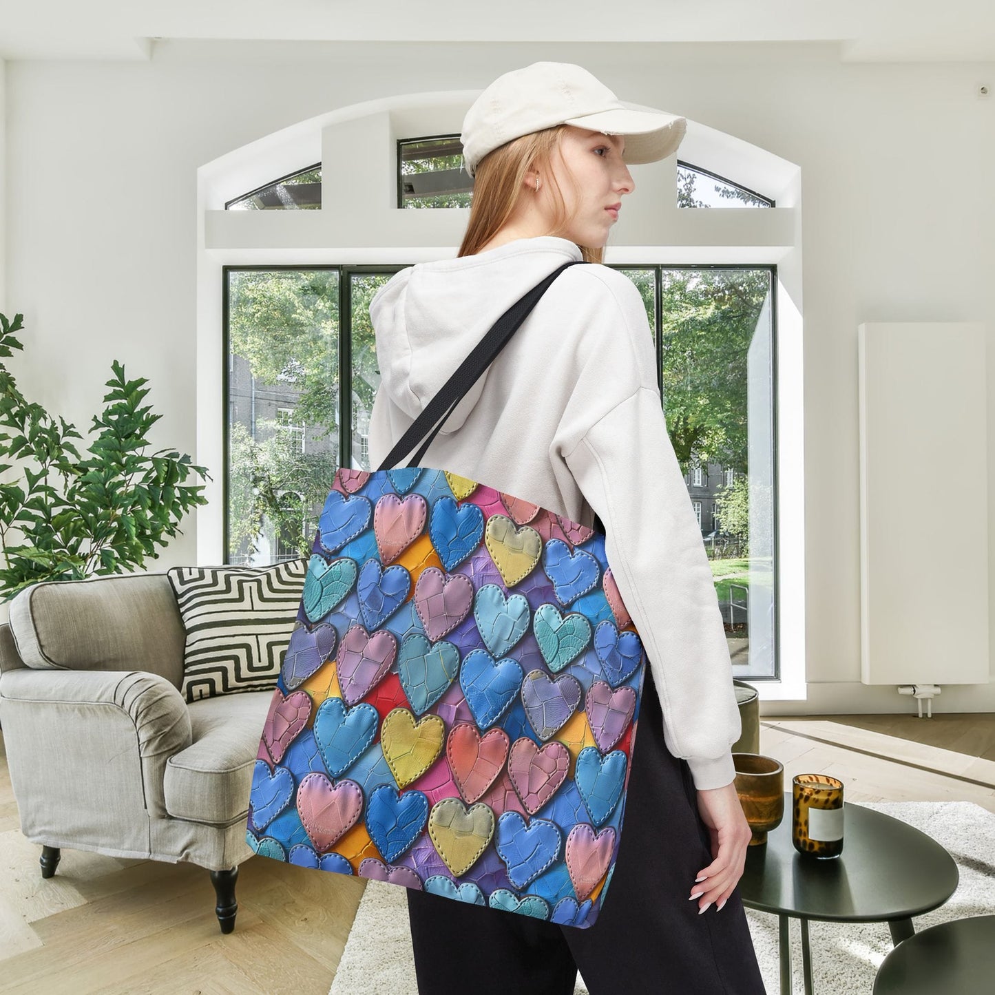 Color Pop Leather Hearts Canvas Tote Bag