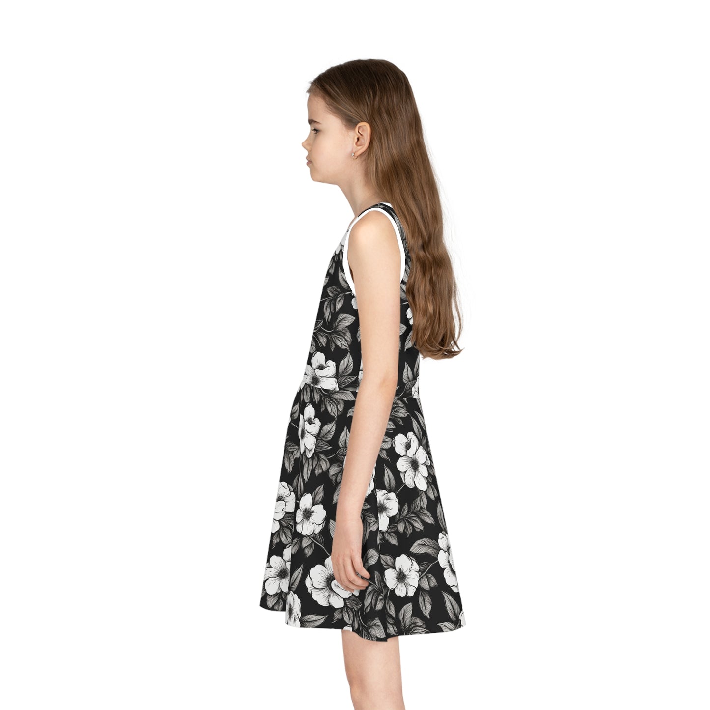 Black & White Daisies Girls' Sleeveless Sundress