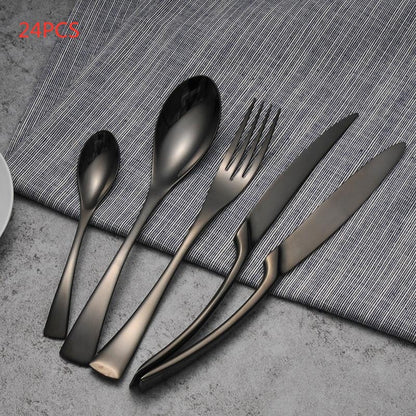 4PCS Set Black Stainless Steel Cutlery Korean Dinnerware Set