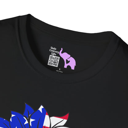 USA Red, White, and Blue Flag Sunflower Adult T-shirt