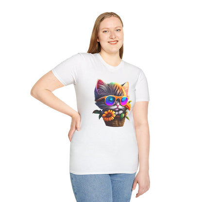 Cool Colorful Kitten in Flowers T-shirt