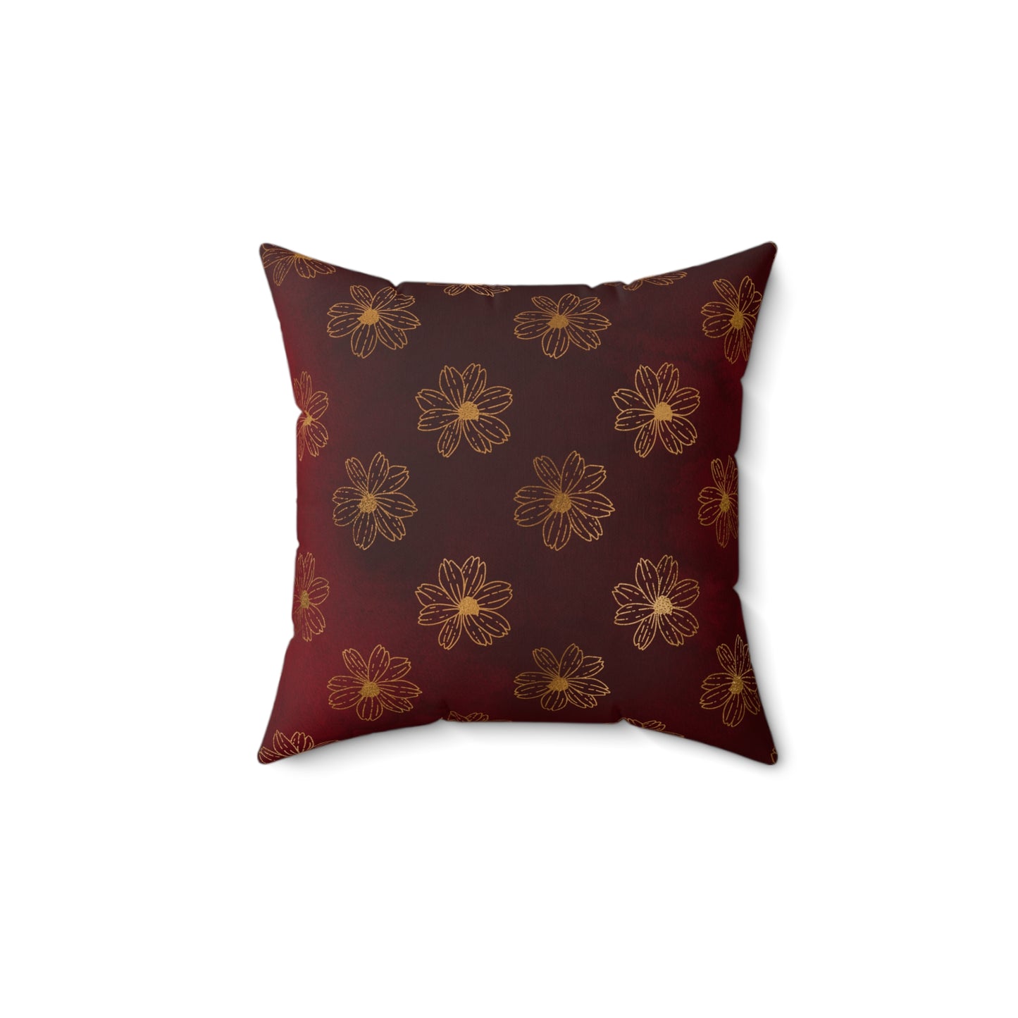 Crimson Gilded Daisies Throw Pillow