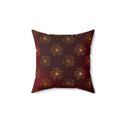 Crimson Gilded Daisies Throw Pillow
