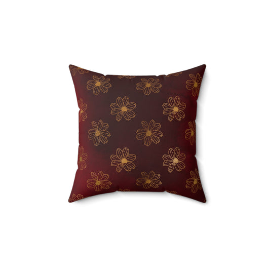 Crimson Gilded Daisies Throw Pillow