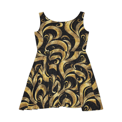 Black & Gold Luxe Swirl Women's Skater Dress