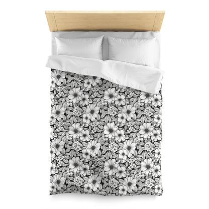 Black & White Forget-Me-Nots Microfiber Duvet Cover