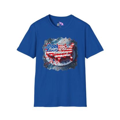 America-Shaped Happy 250th Birthday Cake Adult T-shirt