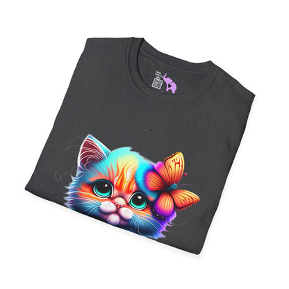 Cute Colorful Kitten w/Butterfly T-shirt