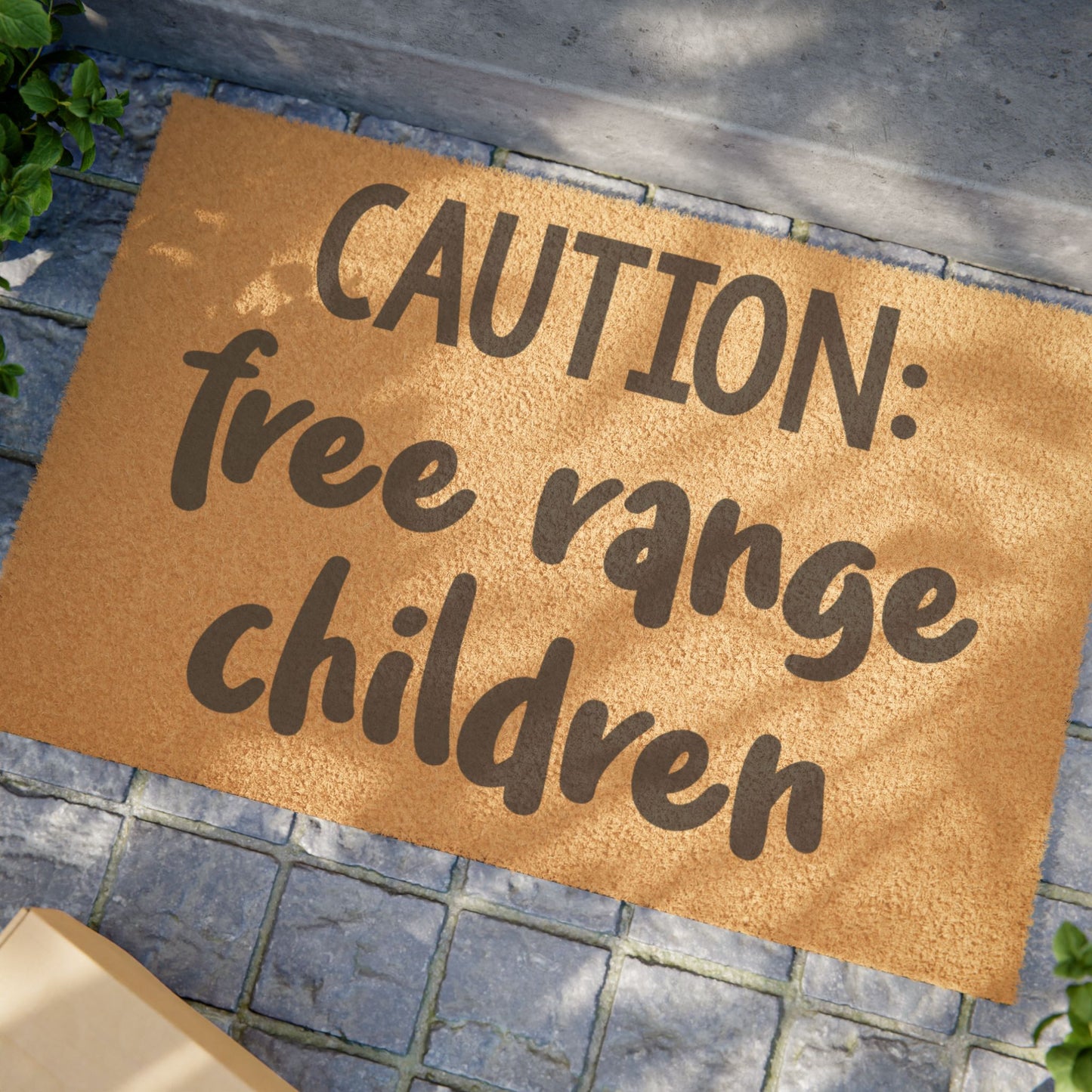 Caution: Free Range Children Coconut Fiber Doormat