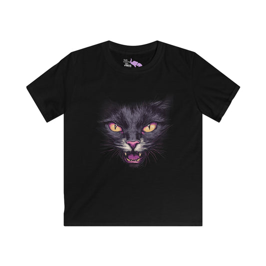Spooky Black Cat Face Youth Softstyle Tee
