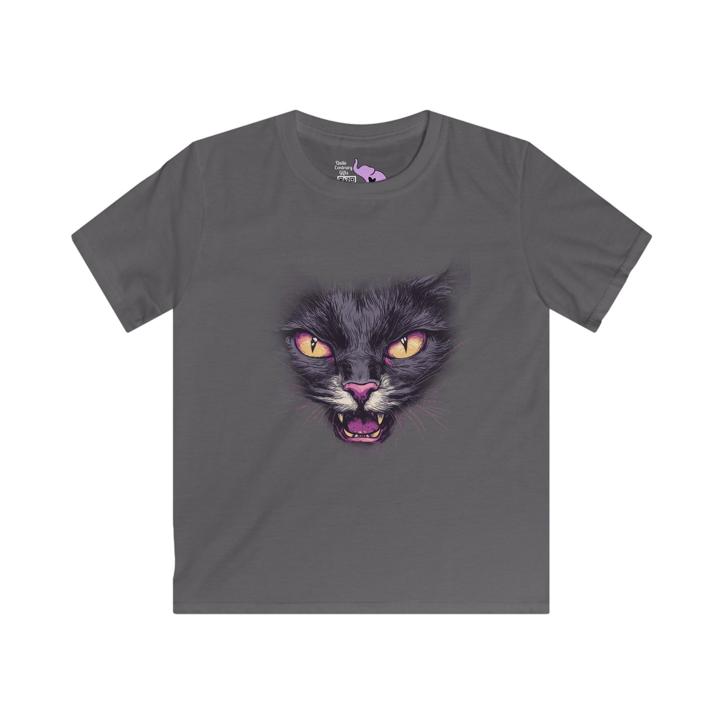 Spooky Black Cat Face Youth Softstyle Tee