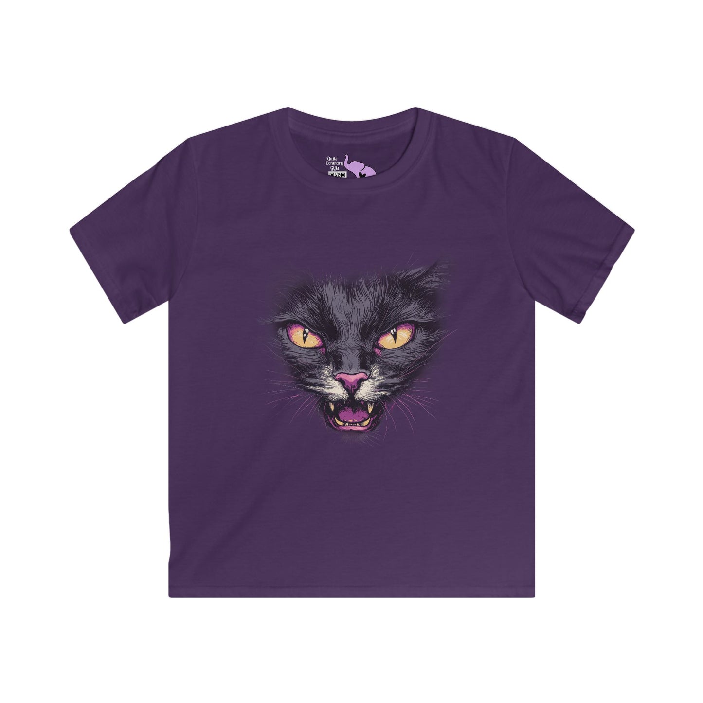 Spooky Black Cat Face Youth Softstyle Tee