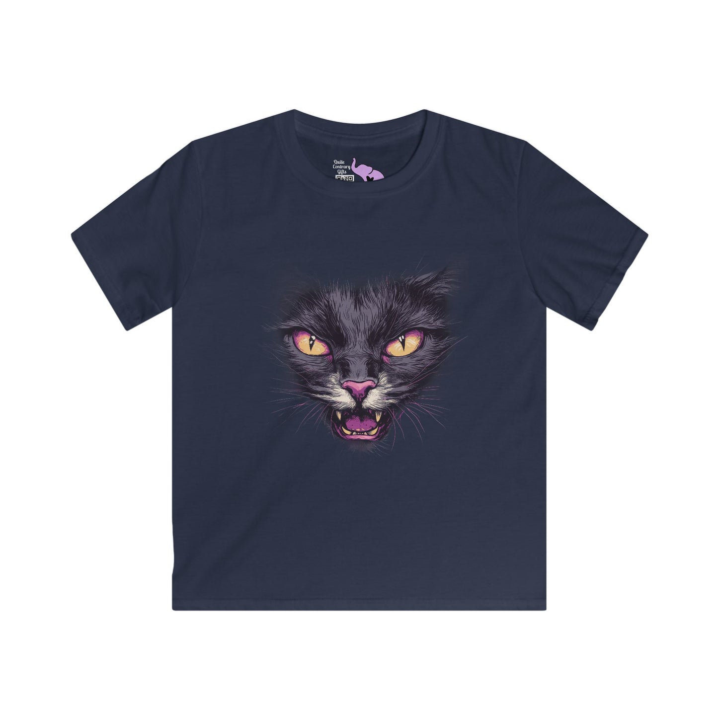 Spooky Black Cat Face Youth Softstyle Tee
