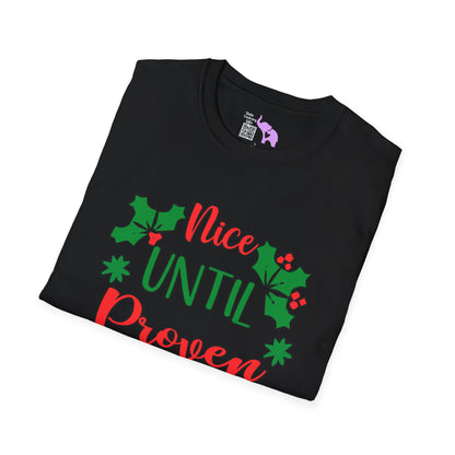 Nice Until Proven Naughty Adult T-shirt