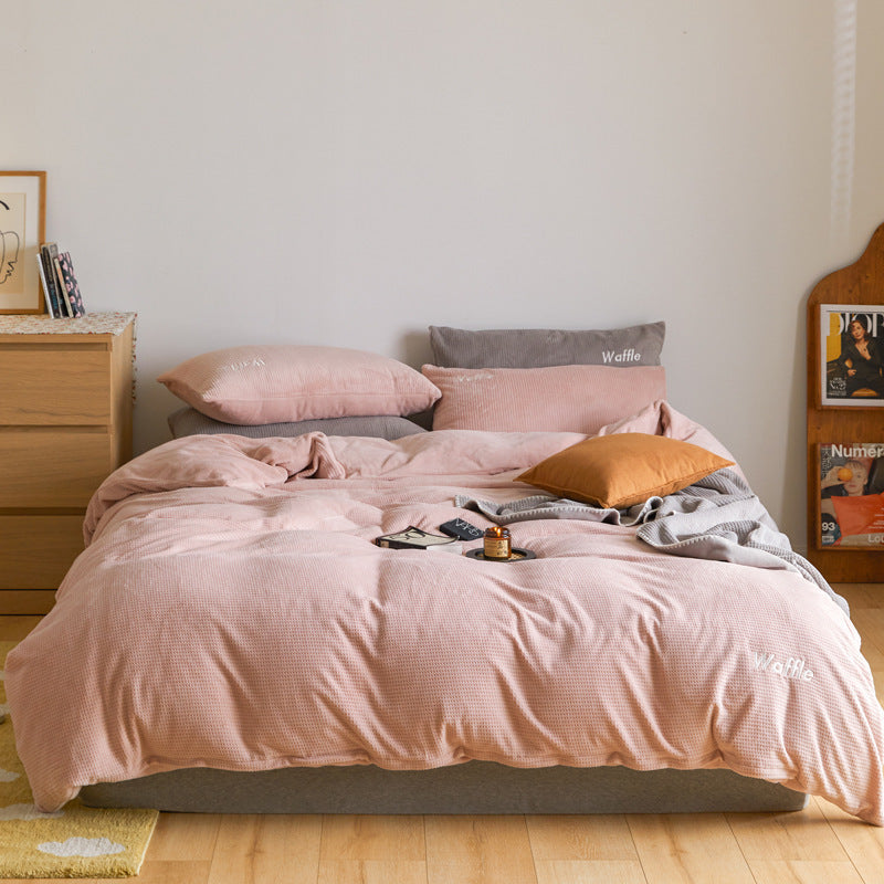 Waffle Fleece Winter Reinforced Coral 4-piece Bedding Set