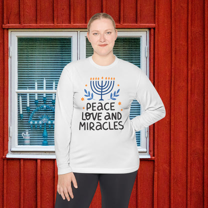 Hanukkah Peace Love & Miracles 1 Adult Long Sleeve Tee