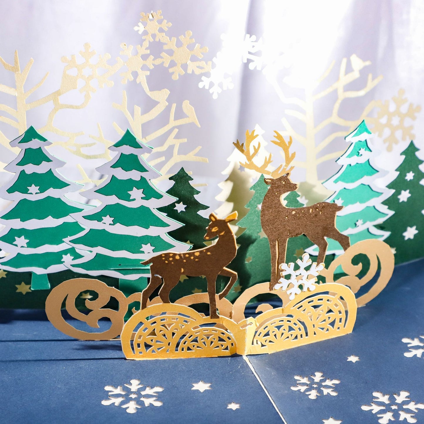 Popup 3D Elk Winter Scene Christmas Card