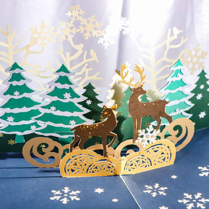 Popup 3D Elk Winter Scene Christmas Card