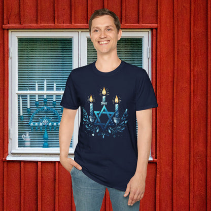 Star & Flame Hanukkah Adult T-shirt