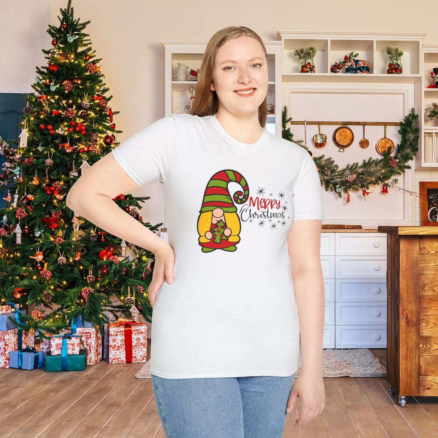 Merry Christmas Girl Gnome Adult T-shirt