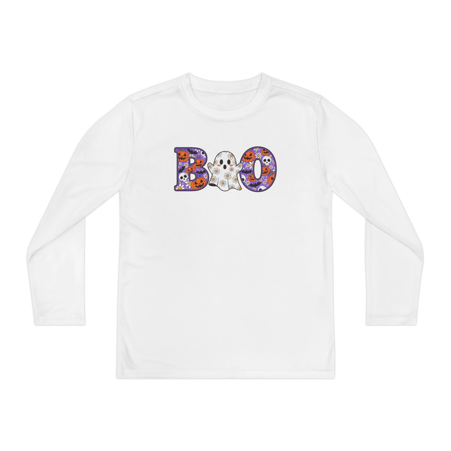 Cute Floral Boo w/Ghost Youth Long Sleeve Tee