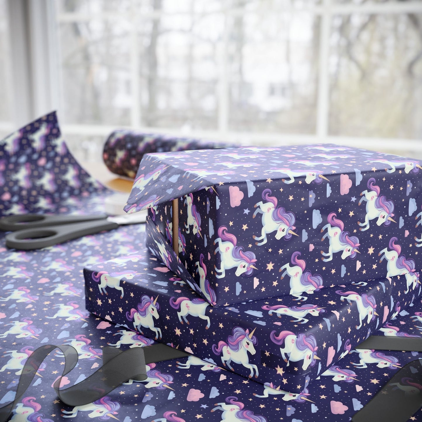 Starlight Unicorn Parade Wrapping Paper