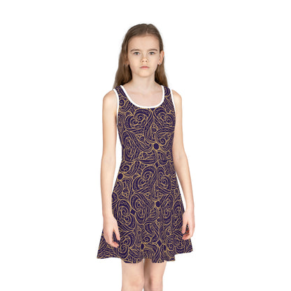 Golden Amethyst Radiance Mandala Girls' Sleeveless Sundress